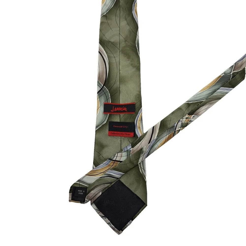 J. GARCIA Emerald City Collection 53 Silk Neck Tie Green Gold Abstract Designer